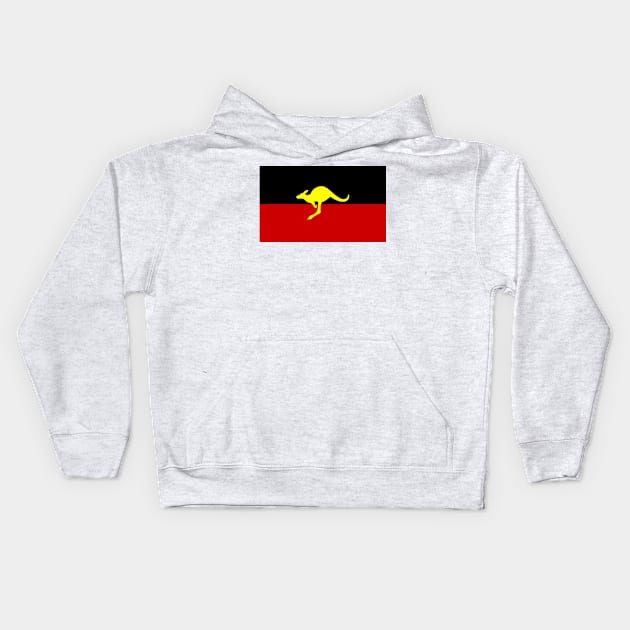 Aboriginal Australian Flag - Kangaroo Silhouette Kids Hoodie by Historia